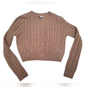 H&M Divided Brown Long Sleeve Cropped Cable Knit Cardigan Sweater EUC Size XS